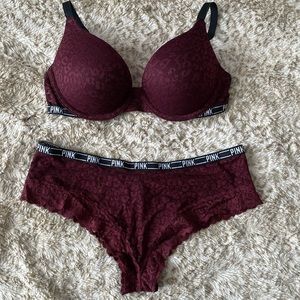 Victoria’s Secret PINK burgundy leopard lace bra & panty set